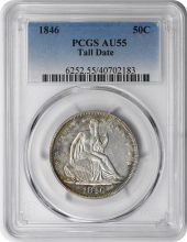 1846 Liberty Seated Silver Half Dollar Tall Date AU55 PCGS