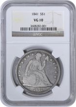 1841 Liberty Seated Silver Dollar VG10 NGC