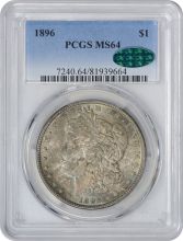 1896-P Morgan Silver Dollar MS64 PCGS (CAC) Dark Grey Toned w/ Blue Periphery