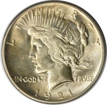 1921 Peace Silver Dollar MS63 Uncertified #1054