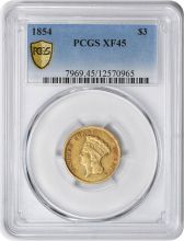1854 $3 Gold EF45 PCGS