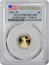 2021-W $5 American Proof Gold Eagle Type 2 PR69DCAM First Strike PCGS