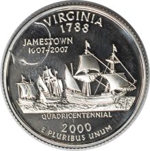 2000-S Virginia State Quarter Struck Through Obverse PR67 Silver Uncertified