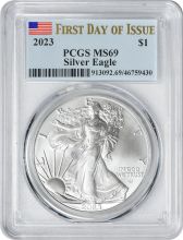 2023 $1 American Silver Eagle MS69 First Day of Issue PCGS
