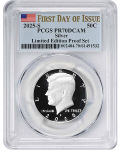 2025-S Kennedy Silver Half Dollar Limited Edition Proof Set PR70DCAM First Day of Issue PCGS