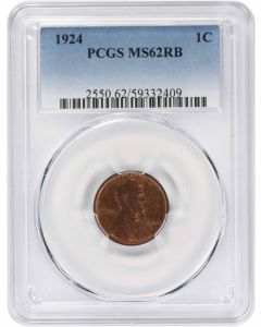 1924 Lincoln Cent MS62RB PCGS
