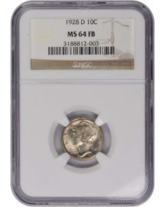 1928-D Mercury Silver Dime MS64FB NGC