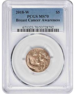 2018-W Breast Cancer Awareness Commemorative $5 Gold MS70 PCGS