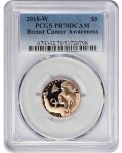 2018-W Breast Cancer Awareness Commemorative $5 Gold PR70DCAM PCGS