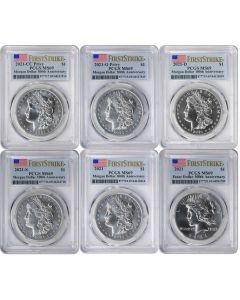 2021 Morgan and Peace Silver Dollar 6-Coin Set MS69 First Strike PCGS