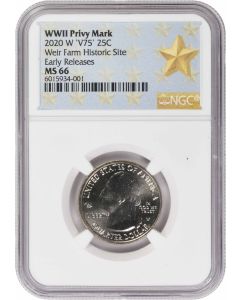 2020-W Weir Farm National Park Quarter V75 MS66 Early Releases NGC