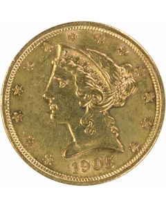 1905-S $5 Gold Liberty Head AU58 Uncertified #1053