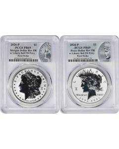 2026-P Morgan and Peace Silver Dollar 2-Coin Reverse Proof Set PR69 First Strike PCGS (Morgan/Peace Label)