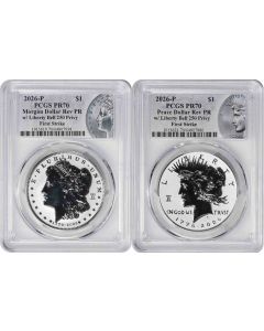 2026-P Morgan and Peace Silver Dollar 2-Coin Reverse Proof Set PR70 First Strike PCGS (Morgan/Peace Label)
