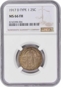 1917-D Standing Liberty Silver Quarter Type 1 MS66FH NGC
