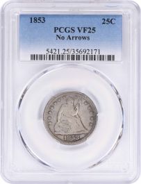 1853 Liberty Seated Quarter No Arrows VF25 PCGS