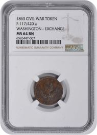 1863 Civil War Token Washington - Exchange 117/420a MS64BN NGC