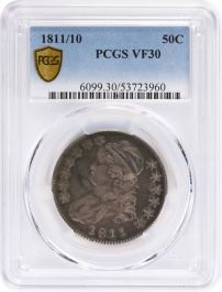 1811/10 Bust Silver Half Dollar VF30 PCGS