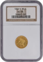 1850-O $2.50 Gold Liberty Head AU58 NGC