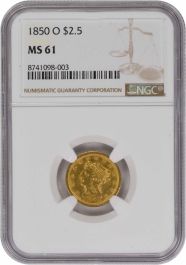 1850-O $2.50 Gold Liberty Head MS61 NGC