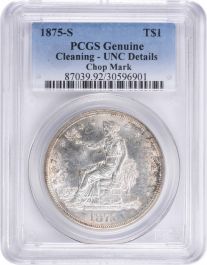 トクラページ 1875-S Trade Silver Dollar Genuine (Cleaned-UNC Details) 1 Chop