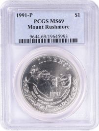 1991-P Mount Rushmore Commemorative Silver Dollar MS69 PCGS