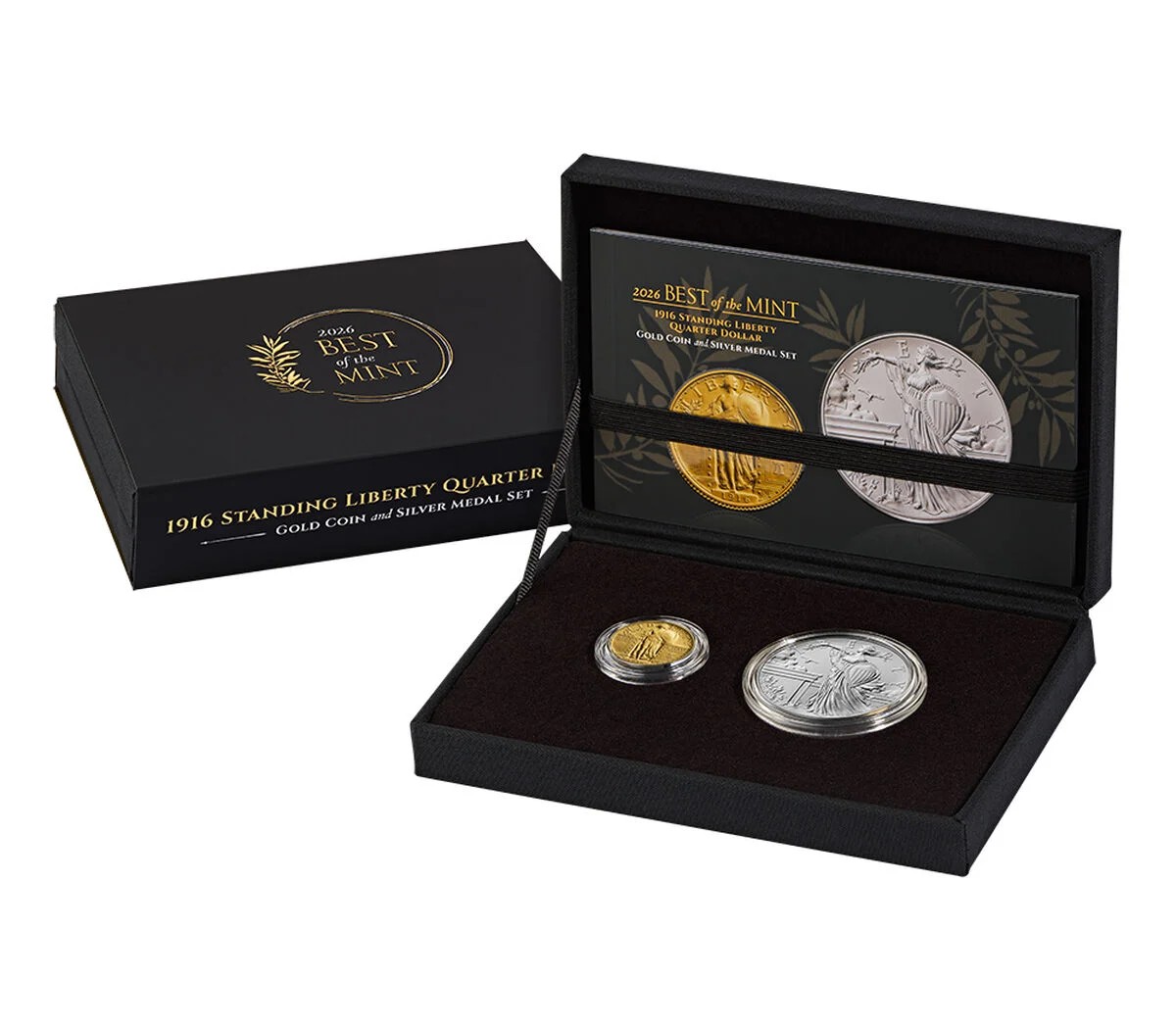Best of the Mint 1916 Standing Liberty Quarter Dollar Gold Coin and Silver Medal Set