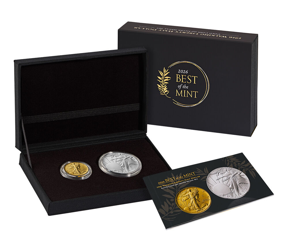 Best of the Mint 1916 Walking Liberty Half Dollar Gold Coin and Silver Medal Set